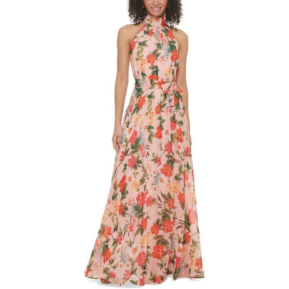 Eliza J Womens Pink Chiffon Long Halter Evening Dress Gown Imperfections
